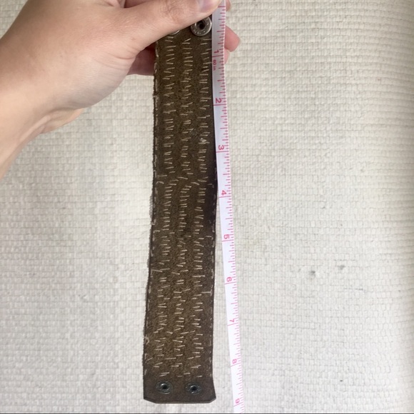 SOLD Anthro Beaded Leather Cuff Stripe Bracelet - Picture 4 of 8